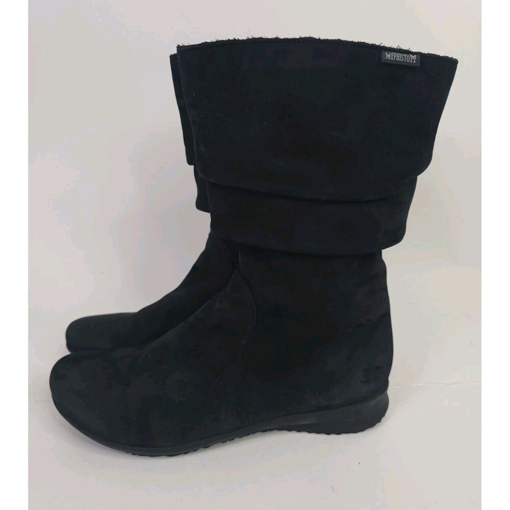 Mephisto Womens Boots Size 7.5 Black Suede Ankle Side Zipper Booties